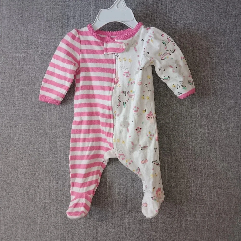 Vintage Y2K Baby Romper‎ Lot Newborn Pink Floral Bunny Polka Dot Carters
